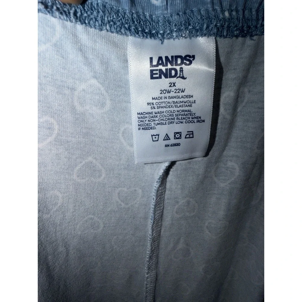 Lands End Womens Pajama Set 2X 20W 22W Blue Hearts Long Sleeve Cotton Spandex